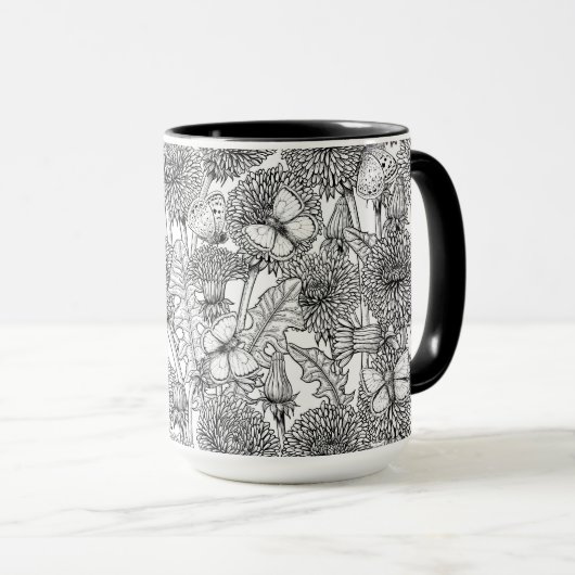 Dandelion-weide in zwart-wit mok (Voorkant rechts)