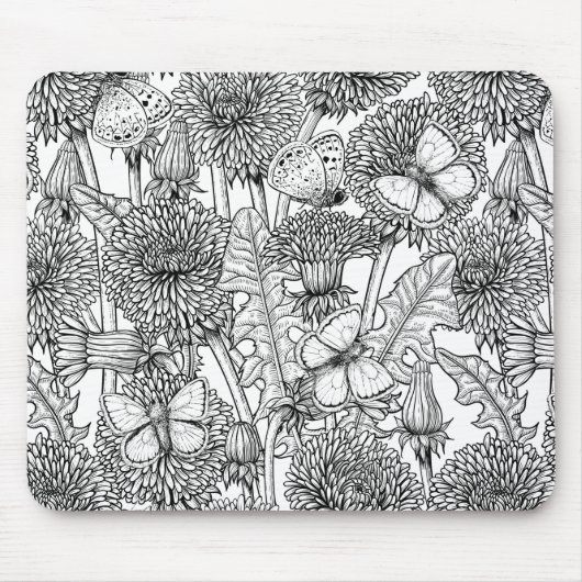 Dandelion-weide in zwart-wit muismat (Voorkant)