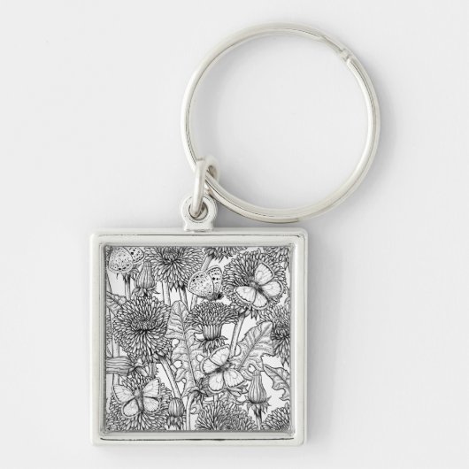 Dandelion-weide in zwart-wit sleutelhanger (Voorkant)