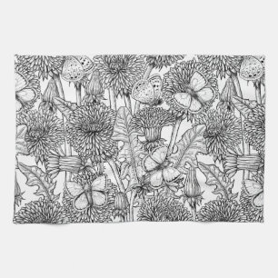 Dandelion-weide in zwart-wit theedoek