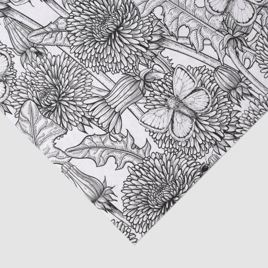 Dandelion-weide in zwart-wit tissuepapier (Detail)
