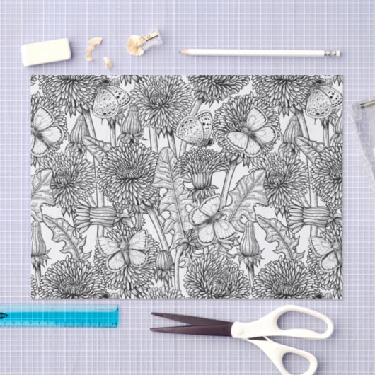 Dandelion-weide in zwart-wit tissuepapier (Craft)