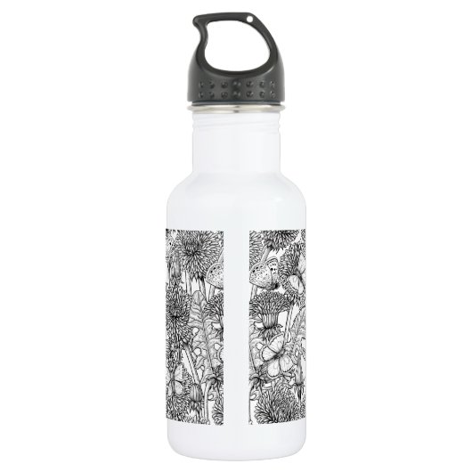 Dandelion-weide in zwart-wit waterfles  (Achterkant)