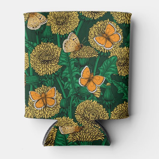 Dandelion-weide op donkergroen blikjeskoeler (Voorkant)