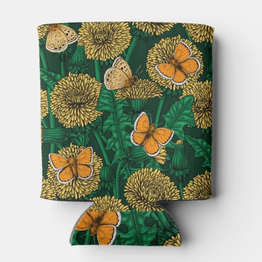 Dandelion-weide op donkergroen blikjeskoeler (Achterkant)