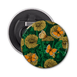 Dandelion-weide op donkergroen button flesopener