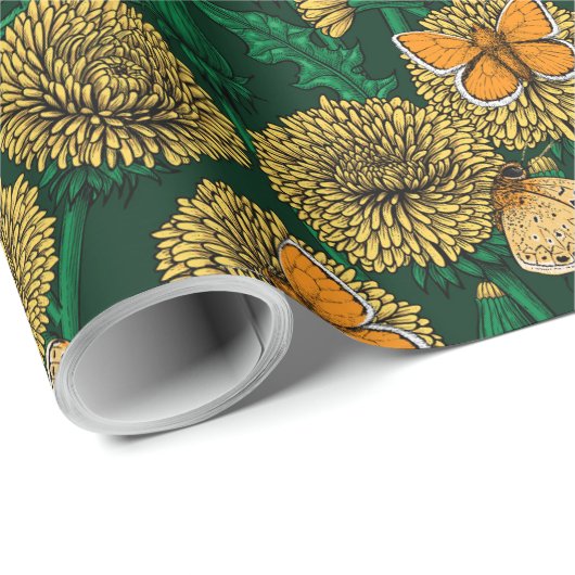 Dandelion-weide op donkergroen cadeaupapier (Rol Hoek)