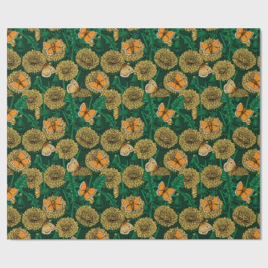 Dandelion-weide op donkergroen cadeaupapier (Vlak)