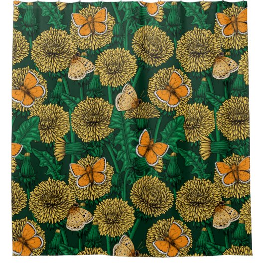 Dandelion-weide op donkergroen douchegordijn (Voorkant)