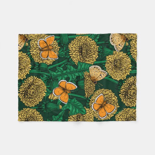 Dandelion-weide op donkergroen fleece deken (Voorkant (Horizontaal))