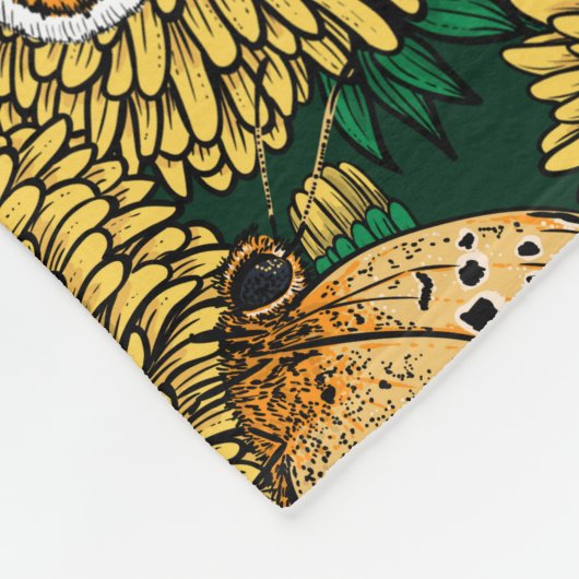 Dandelion-weide op donkergroen fleece deken (Hoek)