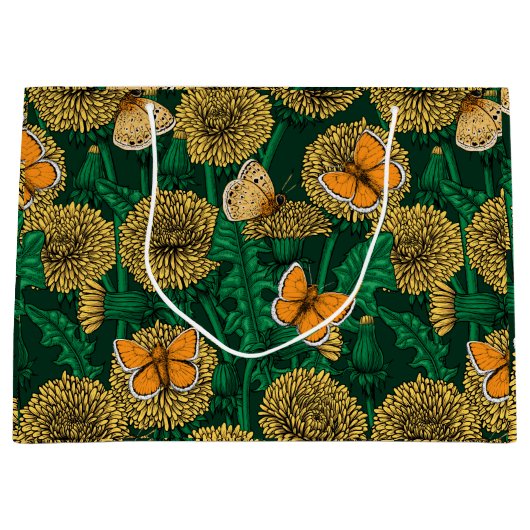 Dandelion-weide op donkergroen groot cadeauzakje (Voorkant)
