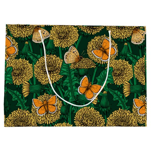 Dandelion-weide op donkergroen groot cadeauzakje (Achterkant)