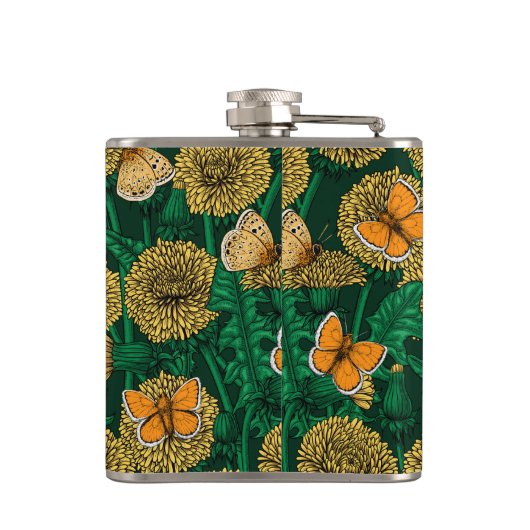 Dandelion-weide op donkergroen heupfles (Achterkant)