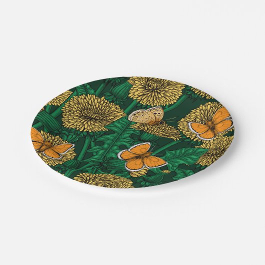 Dandelion-weide op donkergroen papieren bordje (Gekanteld)