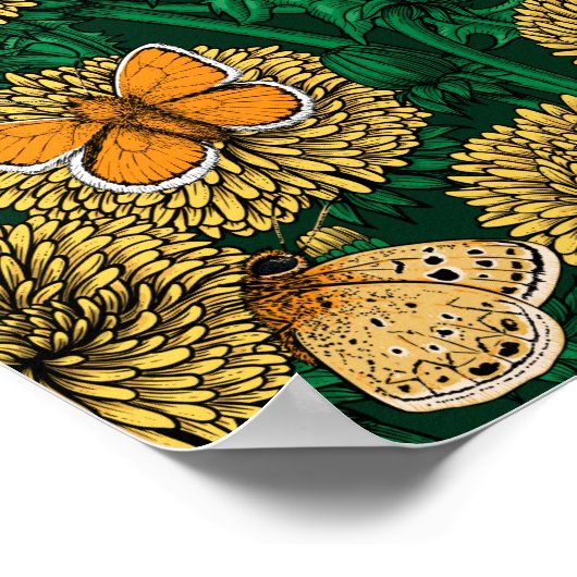 Dandelion-weide op donkergroen poster (Hoek)