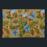 Dandelion-weide Theedoek<br><div class="desc">Vector naadloos patroon met andelions en gewone blauwe vlinders.</div>