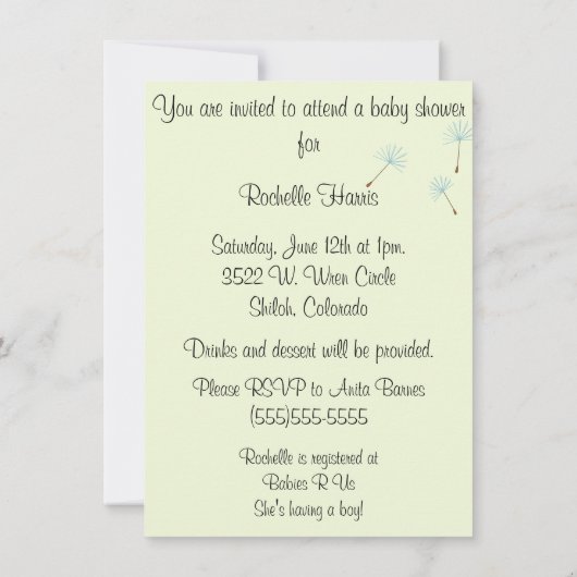 Dandelion wenst een uitnodiging voor een Baby show (Achterkant)