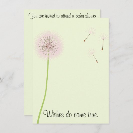Dandelion wil een Baby shower in Pinks Kaart (Voorkant / Achterkant)