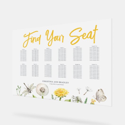 Dandelion Wildflower Trouwstoel Frosted Acryl Bord (Hoek)