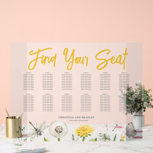 Dandelion Wildflower Trouwstoel Frosted Acryl Bord (Huwelijk)