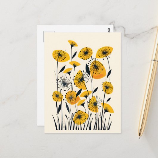 Dandelion wildflower veld briefkaart (Voorkant / Achterkant in situ)