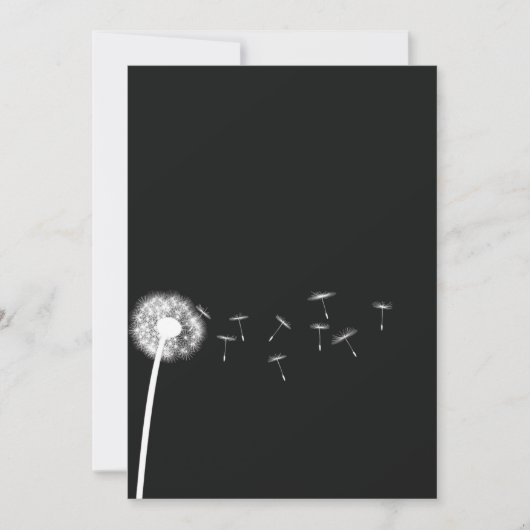 Dandelion Wish Black and White Wedding Invitation Kaart (Voorkant)