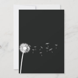 Dandelion Wish Black and White Wedding Invitation Kaart