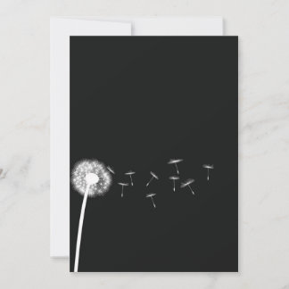 Dandelion Wish Black and White Wedding Invitation Kaart