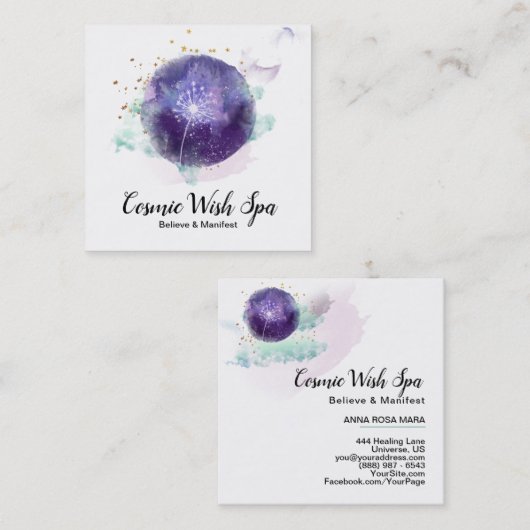 *~* Dandelion Wish Sky Cosmo Stars Universe Vierkante Visitekaartje (Voorkant / Achterkant)