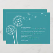 Dandelion Wish Wedding Invitations (Turquoise) Kaart (Voorkant / Achterkant)