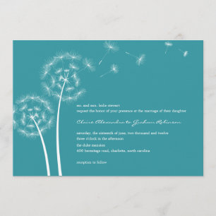 Dandelion Wish Wedding Invitations (Turquoise) Kaart
