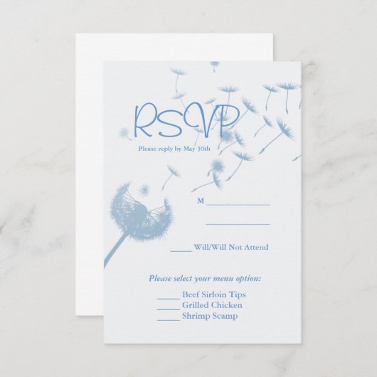 Dandelion Wwant Wedding on Soft Blauwgroen, RVSP-k (Voorkant / Achterkant)