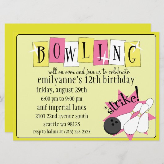 Dandelion Yellow Total Retro Bowling Birthday Pa Kaart (Voorkant / Achterkant)