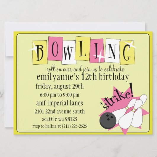 Dandelion Yellow Total Retro Bowling Birthday Pa Kaart (Voorkant)