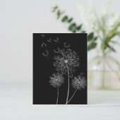 Dandelion zwarte en witte moderne bloemen briefkaart (Staand voorkant)