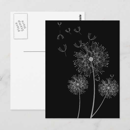Dandelion zwarte en witte moderne bloemen briefkaart (Voorkant / Achterkant)