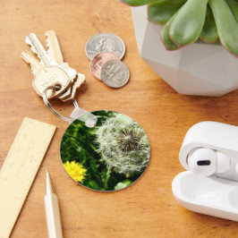 Dandelionbloem en zaadkop sleutelhanger