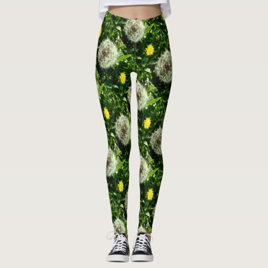 Dandelionbloem en zaadkoppatroon leggings (Voorkant)
