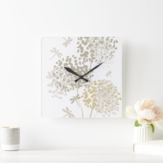 Dandelionen en libellen moderne vierkante klok (Huis)