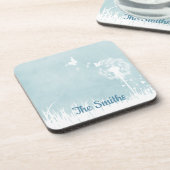 Dandelionen, vlinders en blauwe hemden bier onderzetter (Linkerzijde)