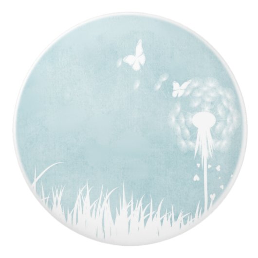 Dandelionen, vlinders en blauwe hemden keramische knop (Voorkant)