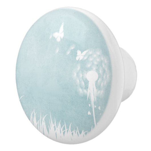 Dandelionen, vlinders en blauwe hemden keramische knop (Rechts)