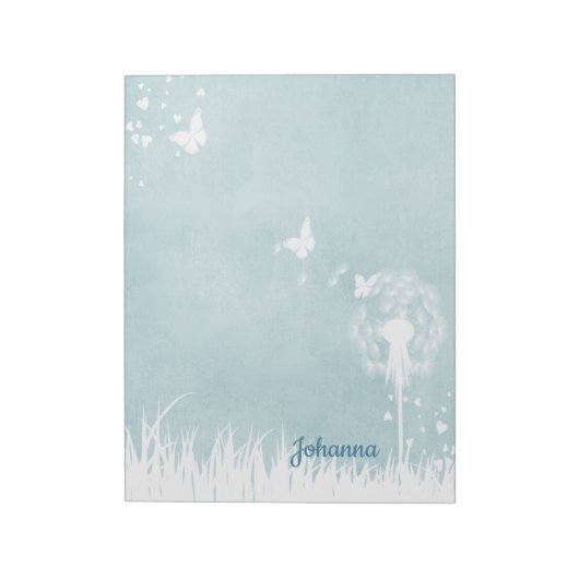 Dandelionen, vlinders en blauwe hemden notitieblok (Linkerzijde)