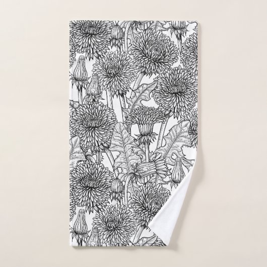 Dandelionen, zwart-wit bad handdoek (Handdoek)