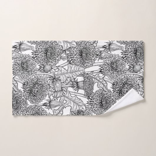 Dandelionen, zwart-wit bad handdoek (Handdoek)