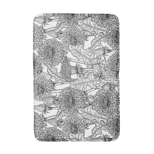 Dandelionen, zwart-wit badmat (Voorkant Verticaal)