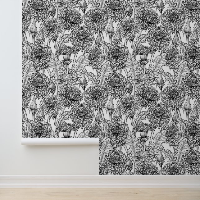 Dandelionen, zwart-wit behang (Applicatie)