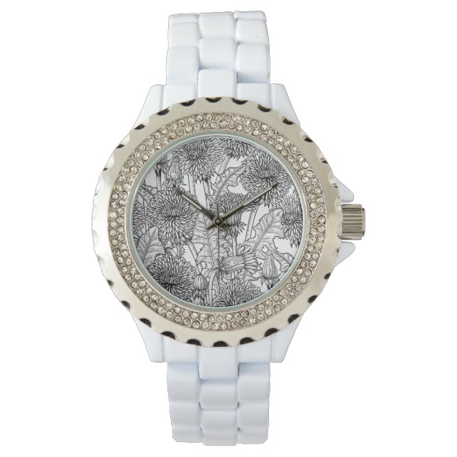 Dandelionen, zwart-wit horloge (Voorkant)