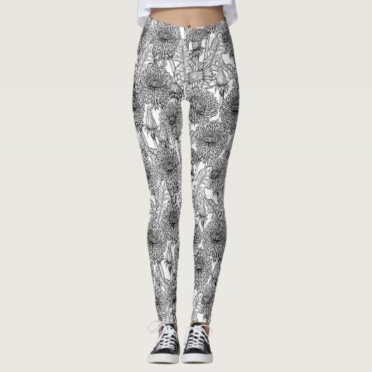 Dandelionen, zwart-wit leggings (Voorkant)
